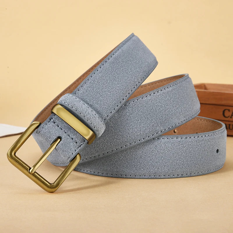 Luxury Suede Leather Vintage Belt with Gold Buckle