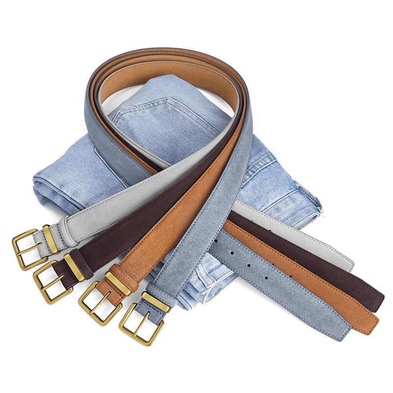 Luxury Suede Leather Vintage Belt with Gold Buckle