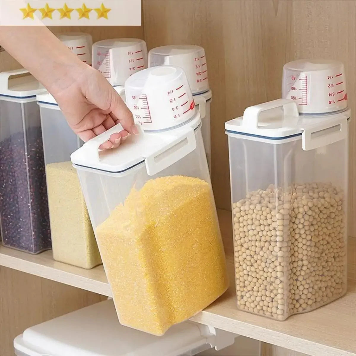 Rice and Grains Food Storage Canister with Measuring Cup