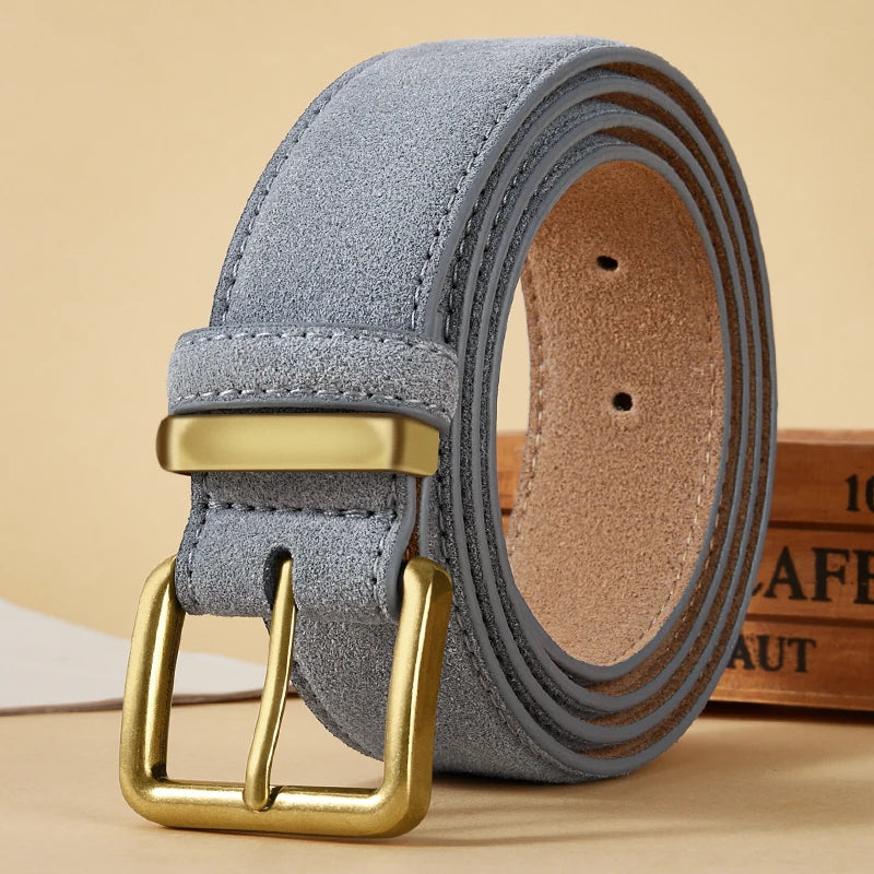 Luxury Suede Leather Vintage Belt with Gold Buckle