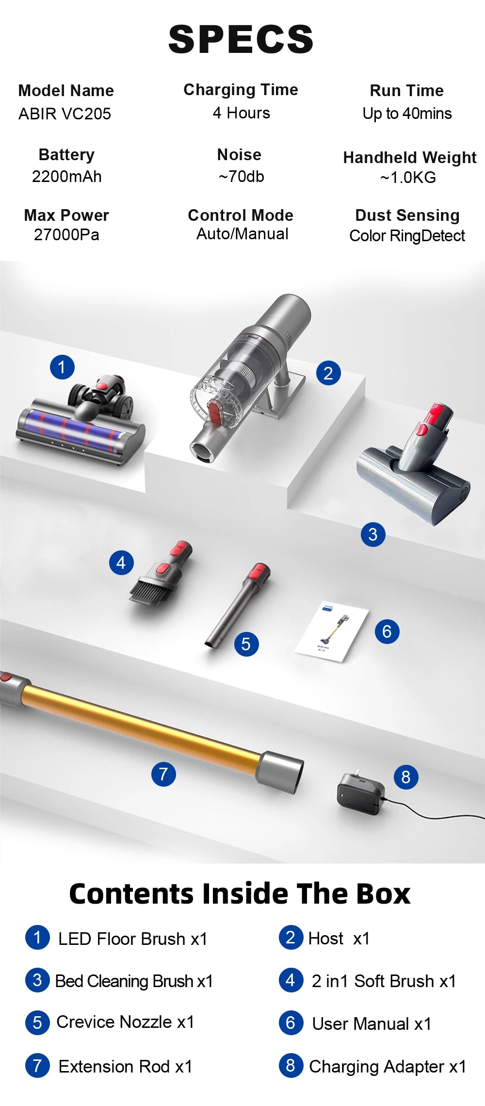 ABIR VC205 Cordless Handheld Vacuum