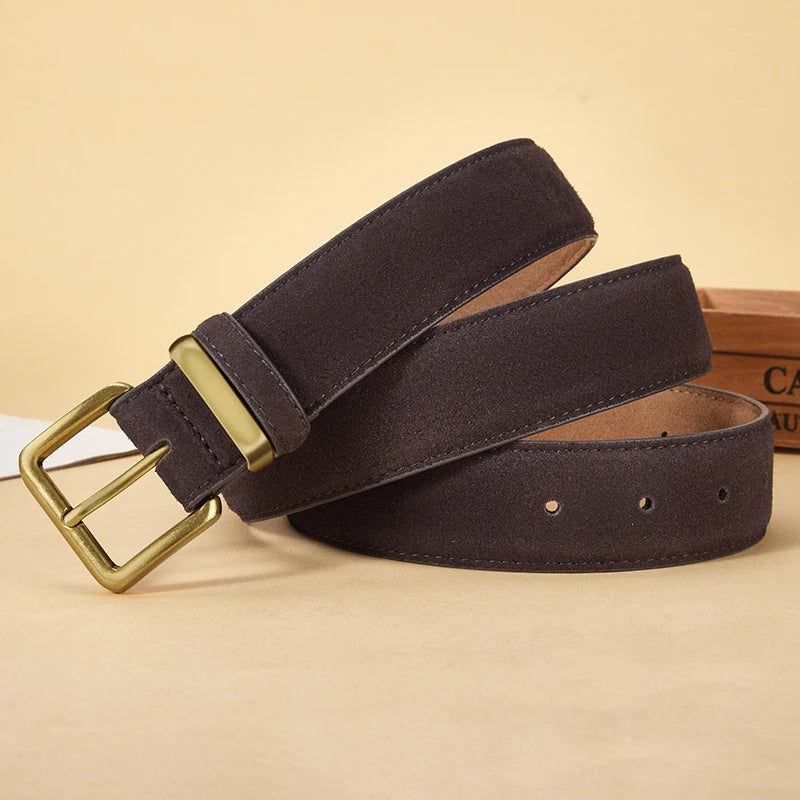 Luxury Suede Leather Vintage Belt with Gold Buckle