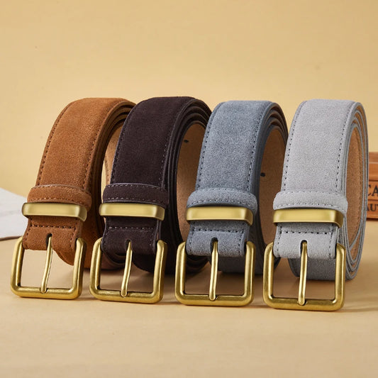 Luxury Suede Leather Vintage Belt with Gold Buckle