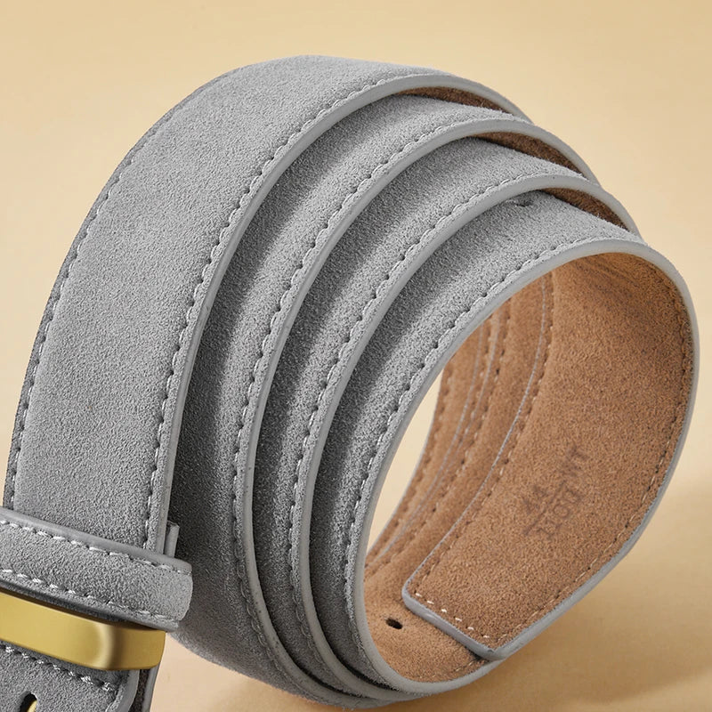 Luxury Suede Leather Vintage Belt with Gold Buckle