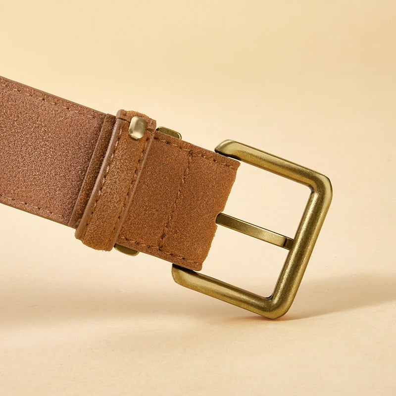 Luxury Suede Leather Vintage Belt with Gold Buckle