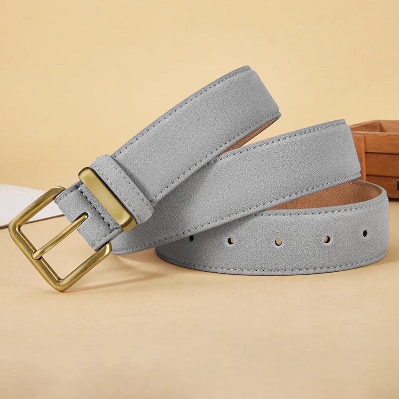 Luxury Suede Leather Vintage Belt with Gold Buckle