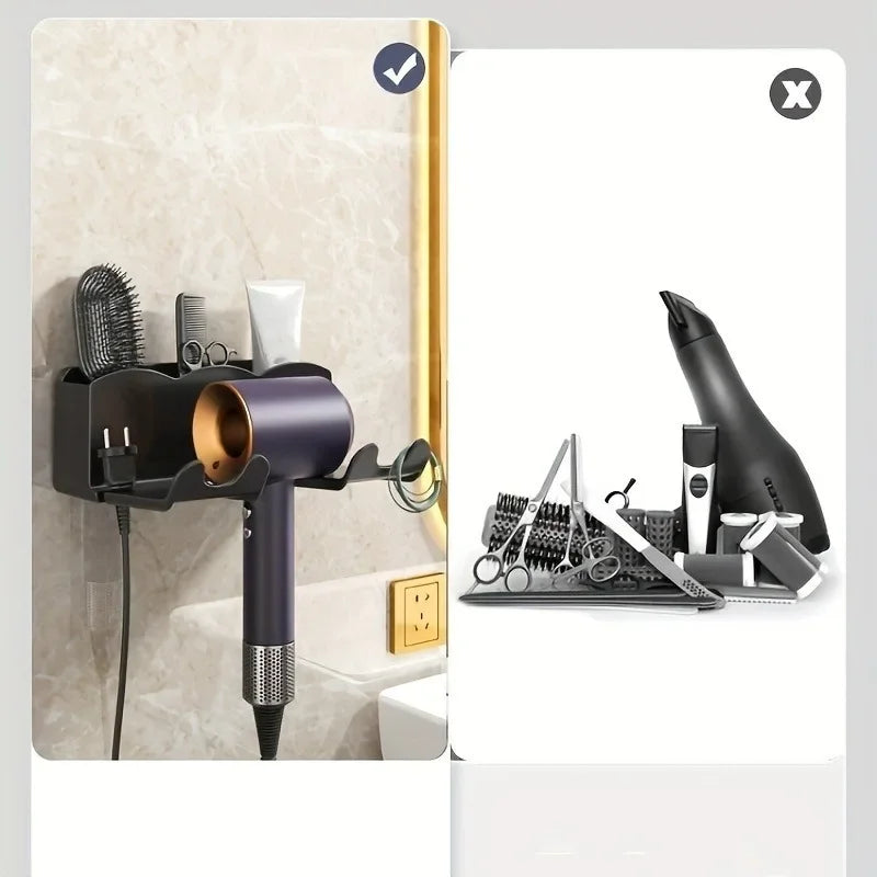 Wall-Mounted Hair Dryer Storage Rack