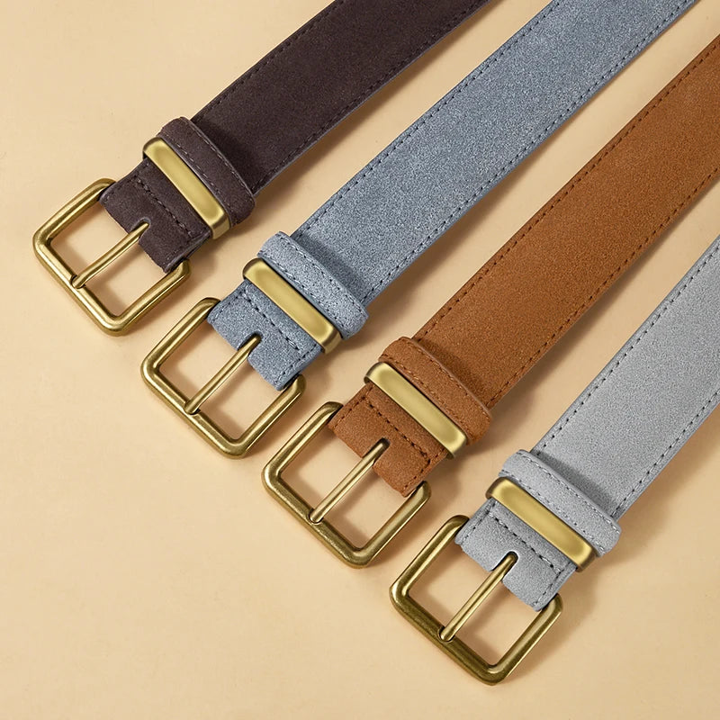 Luxury Suede Leather Vintage Belt with Gold Buckle