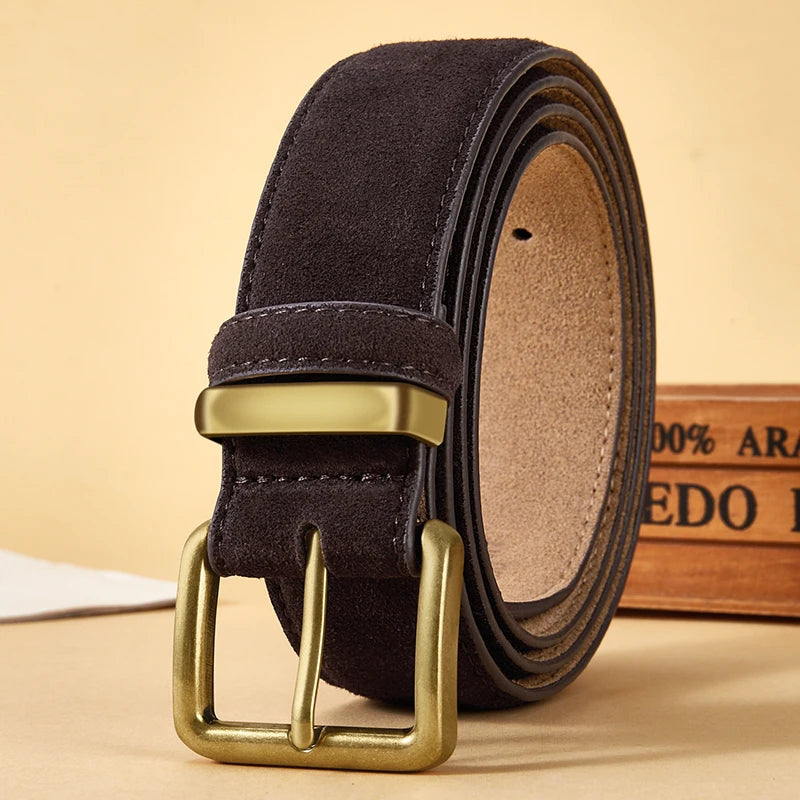 Luxury Suede Leather Vintage Belt with Gold Buckle
