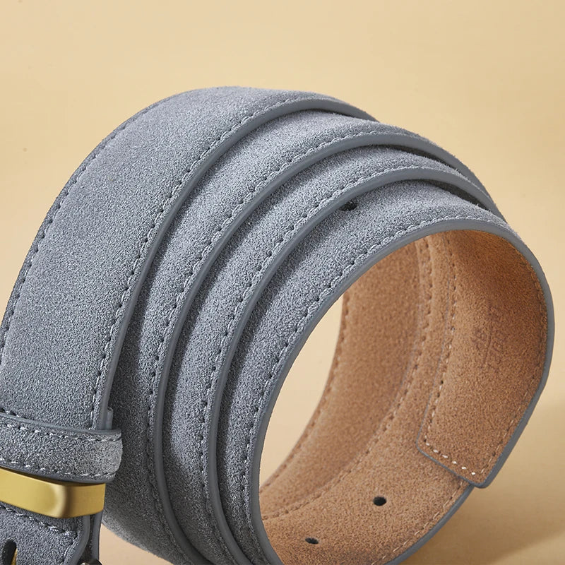 Luxury Suede Leather Vintage Belt with Gold Buckle