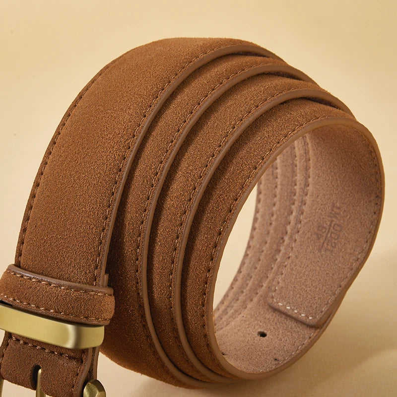 Luxury Suede Leather Vintage Belt with Gold Buckle