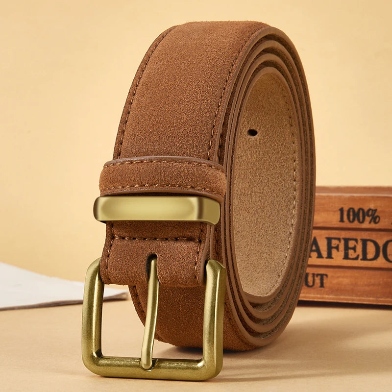 Luxury Suede Leather Vintage Belt with Gold Buckle