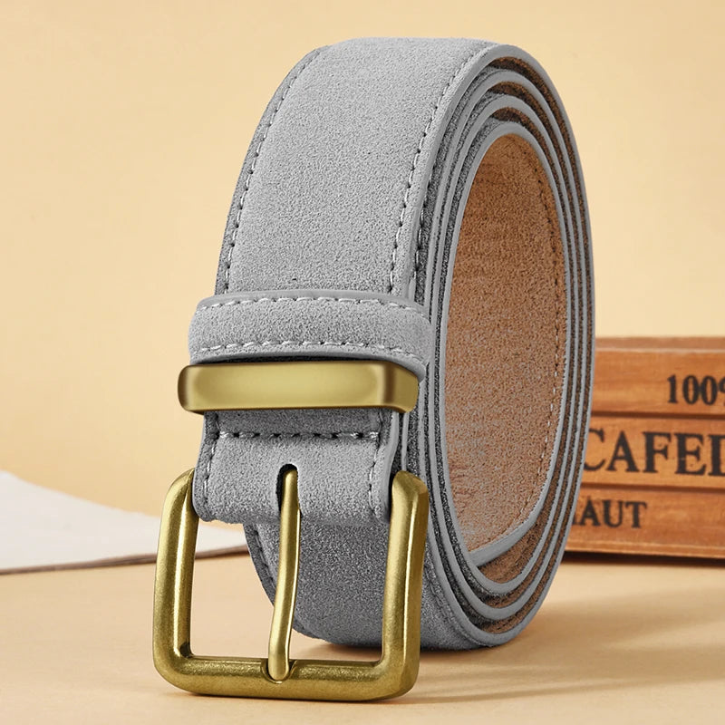 Luxury Suede Leather Vintage Belt with Gold Buckle